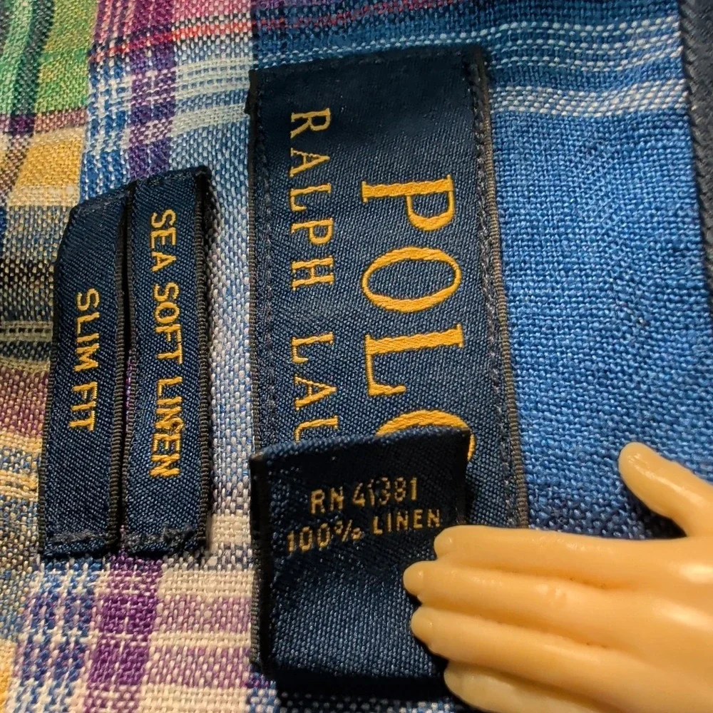 POLO RALPH LAUREN‎ Shirt Mens Large Sea Soft LINEN Plaid Button Up Long Sleeve